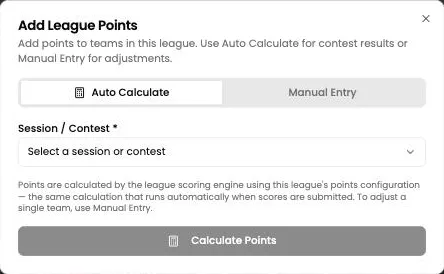 Add League Points: Auto Calculate or Manual Entry